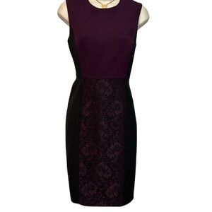 Calvin Klein Purple & Black Lace Trim Sleeveless Sheath Dress